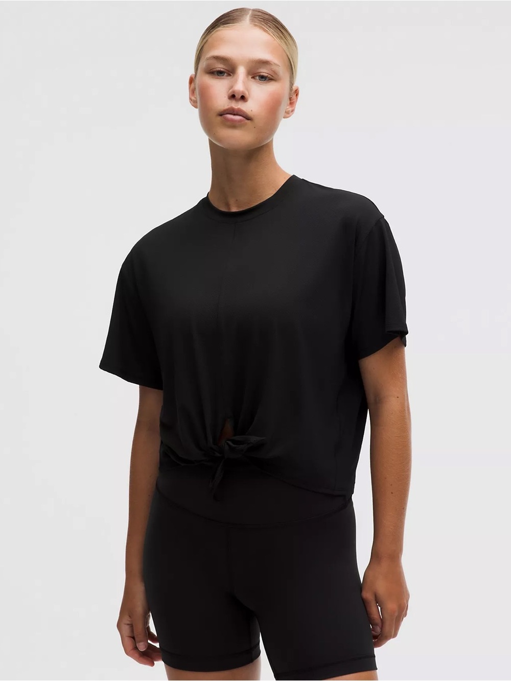 NWT Lululemon All-Sport Tie-Front Short-Sleeve Shirt in black size small relaxed